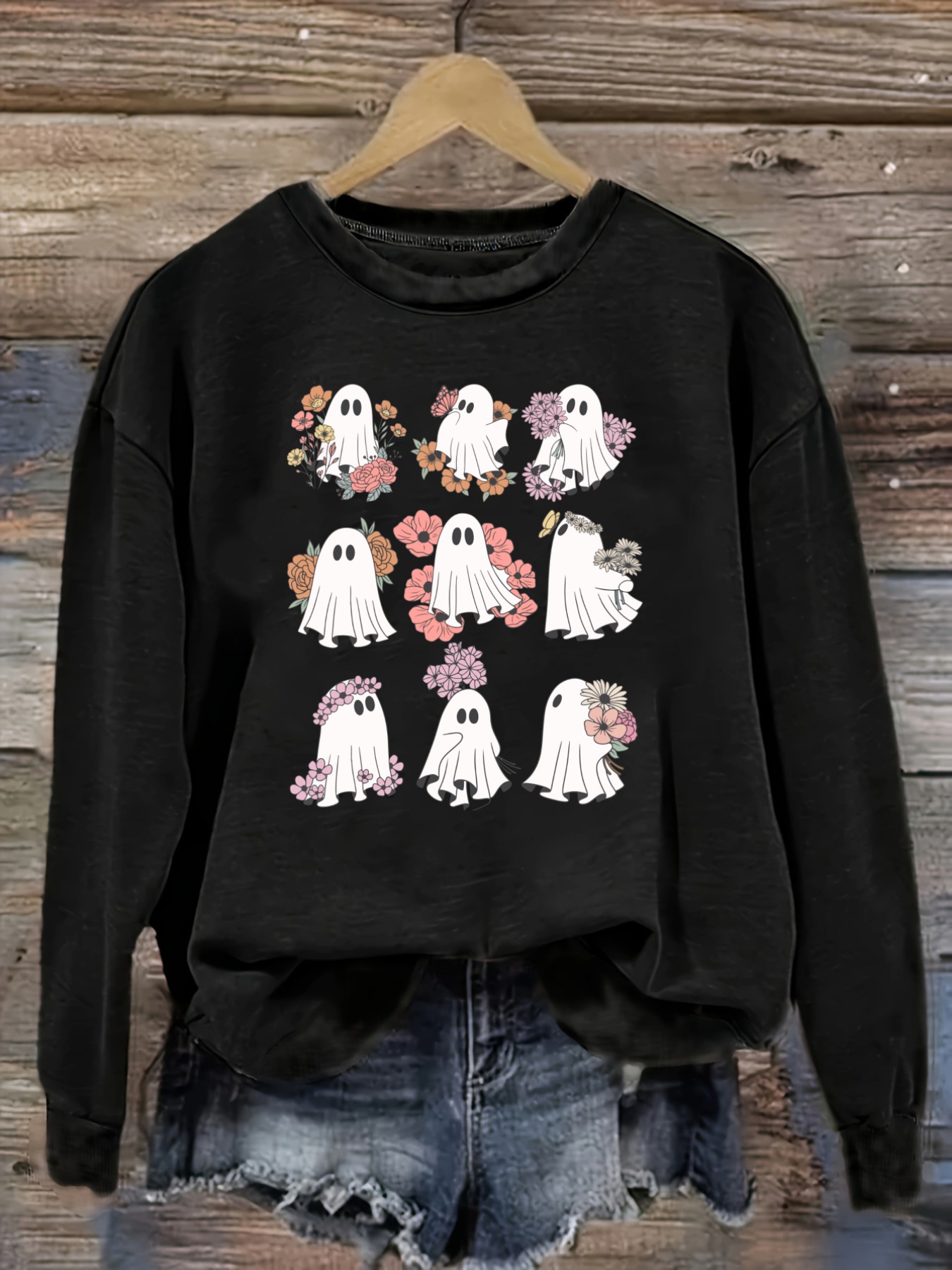 Winter Clothing Usa - 여성 캐주얼 긴소매 크루넥 티셔츠, 플로럴