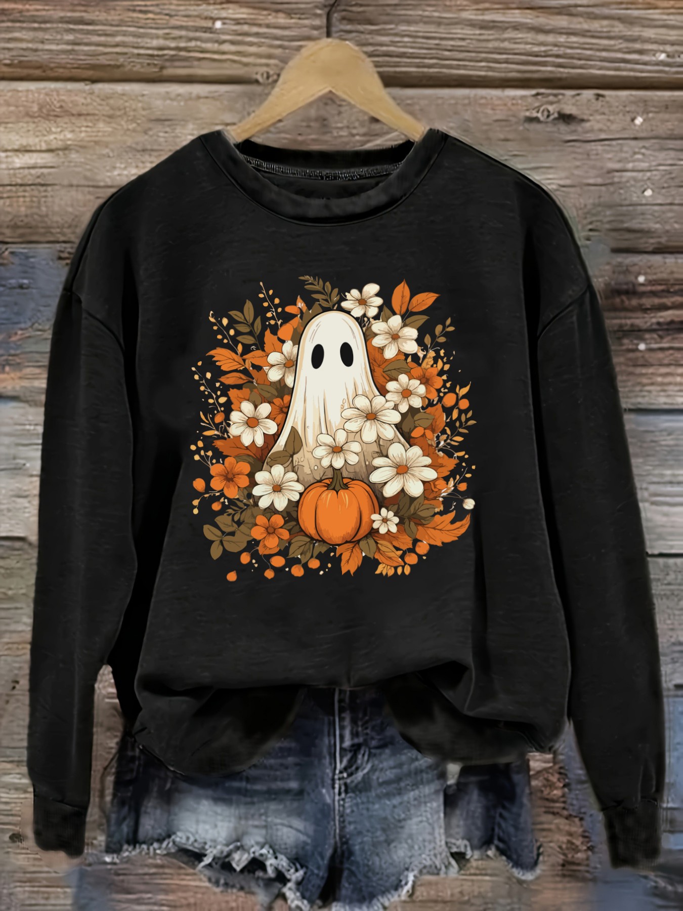 Winter Clothing Usa - 여성 캐주얼 긴소매 크루넥 티셔츠, 유령