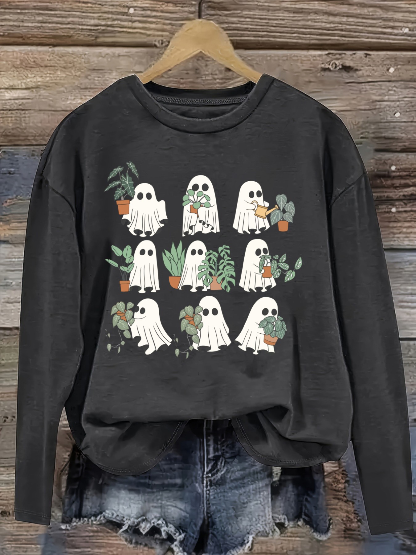 여성용 캐주얼 긴소매 크루넥 티셔츠, 화분을 들고 있는 - Winter Clothing Usa 리뷰 및 가격