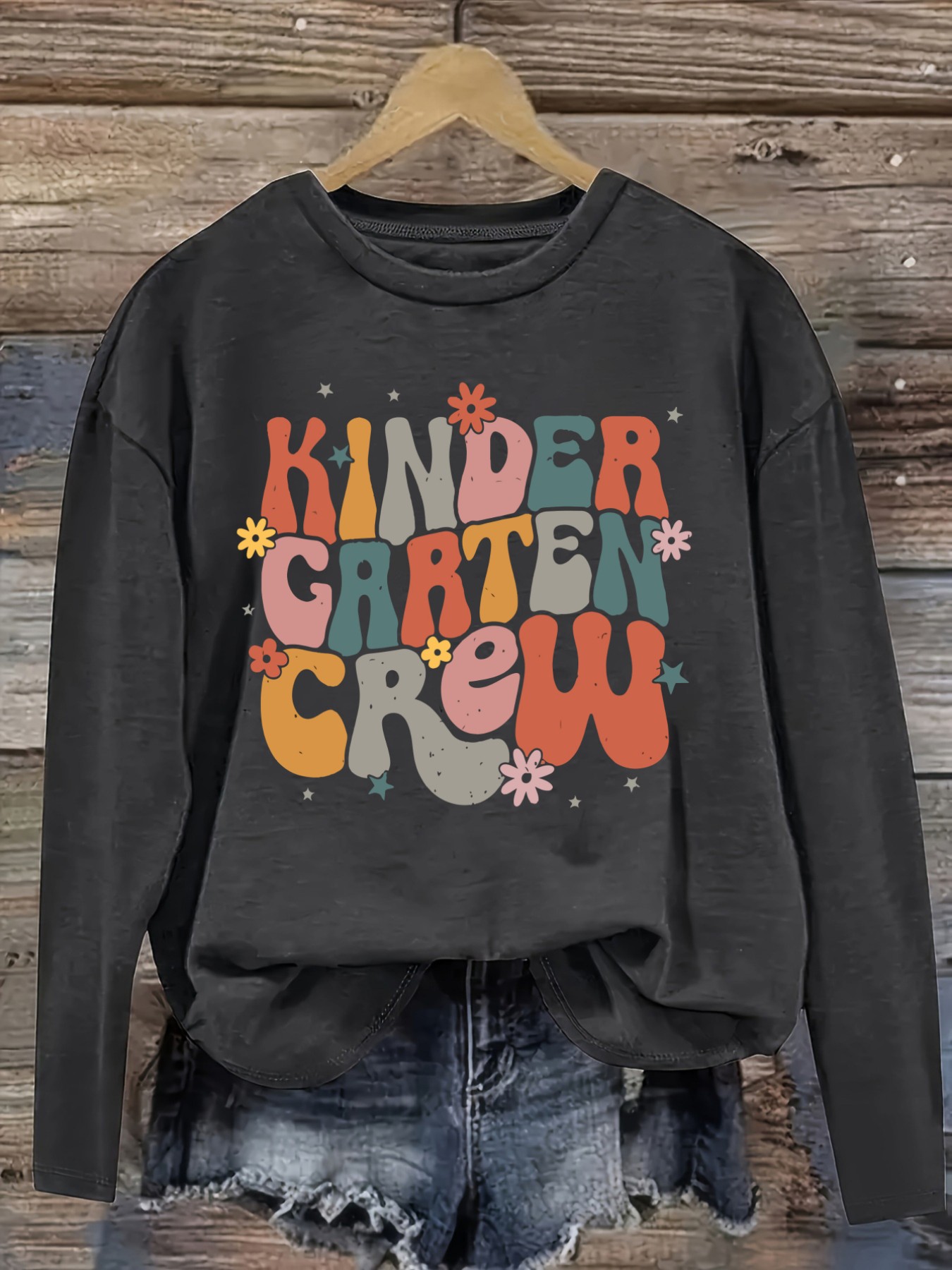 여성 캐주얼 긴소매 크루넥 티셔츠, 유치원 팀 플로럴  - Winter Clothing Usa 리뷰 및 가격